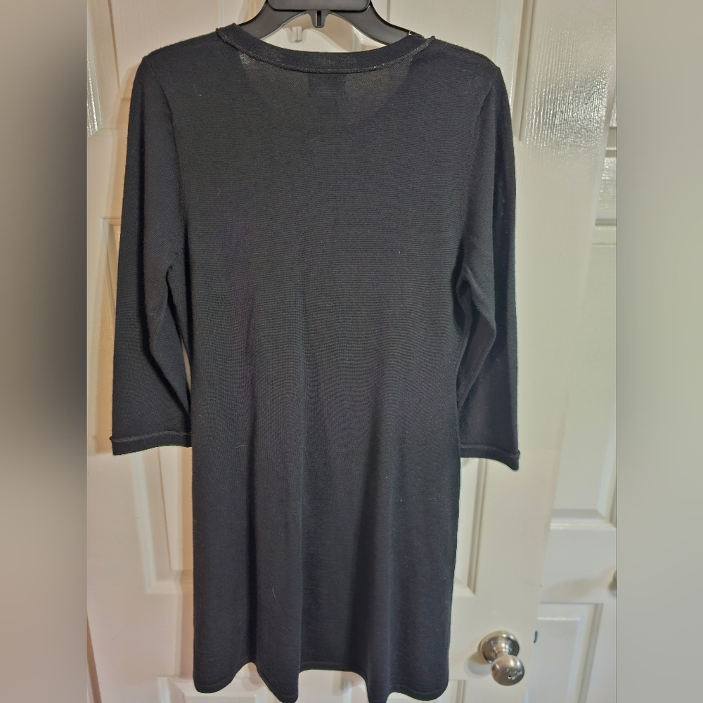 Nicole Miller New York Women L Black Merino Wool Knit Dress 3/4 Sleeve Quiet Lux - Picture 3 of 7